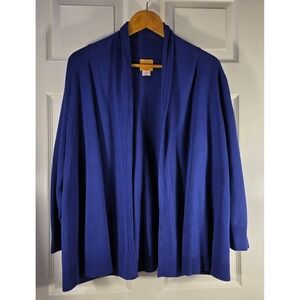 Ruby Rd Womens‎ 1X Cardigan Sweater Open Front Royal Blue Cardigan Long Sleeve